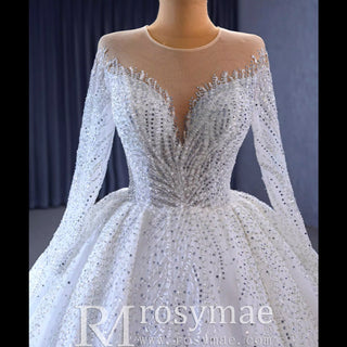 Gorgeous Beaded Wedding Dress Long Sleeve Dubai Wedding Gown - Rosymae