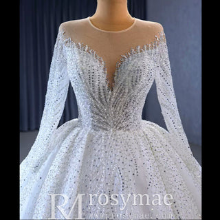 Gorgeous Beaded Wedding Dress Long Sleeve Dubai Wedding Gown - Rosymae