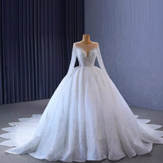 Gorgeous Beaded Wedding Dress Long Sleeve Dubai Wedding Gown - Rosymae