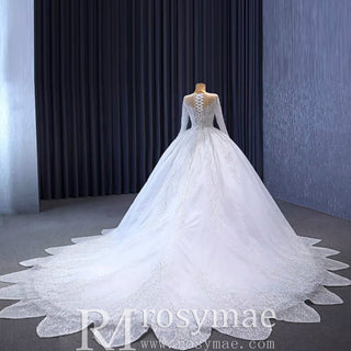 Gorgeous Beaded Wedding Dress Long Sleeve Dubai Wedding Gown - Rosymae