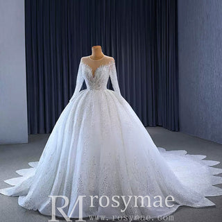 Gorgeous Beaded Wedding Dress Long Sleeve Dubai Wedding Gown - Rosymae