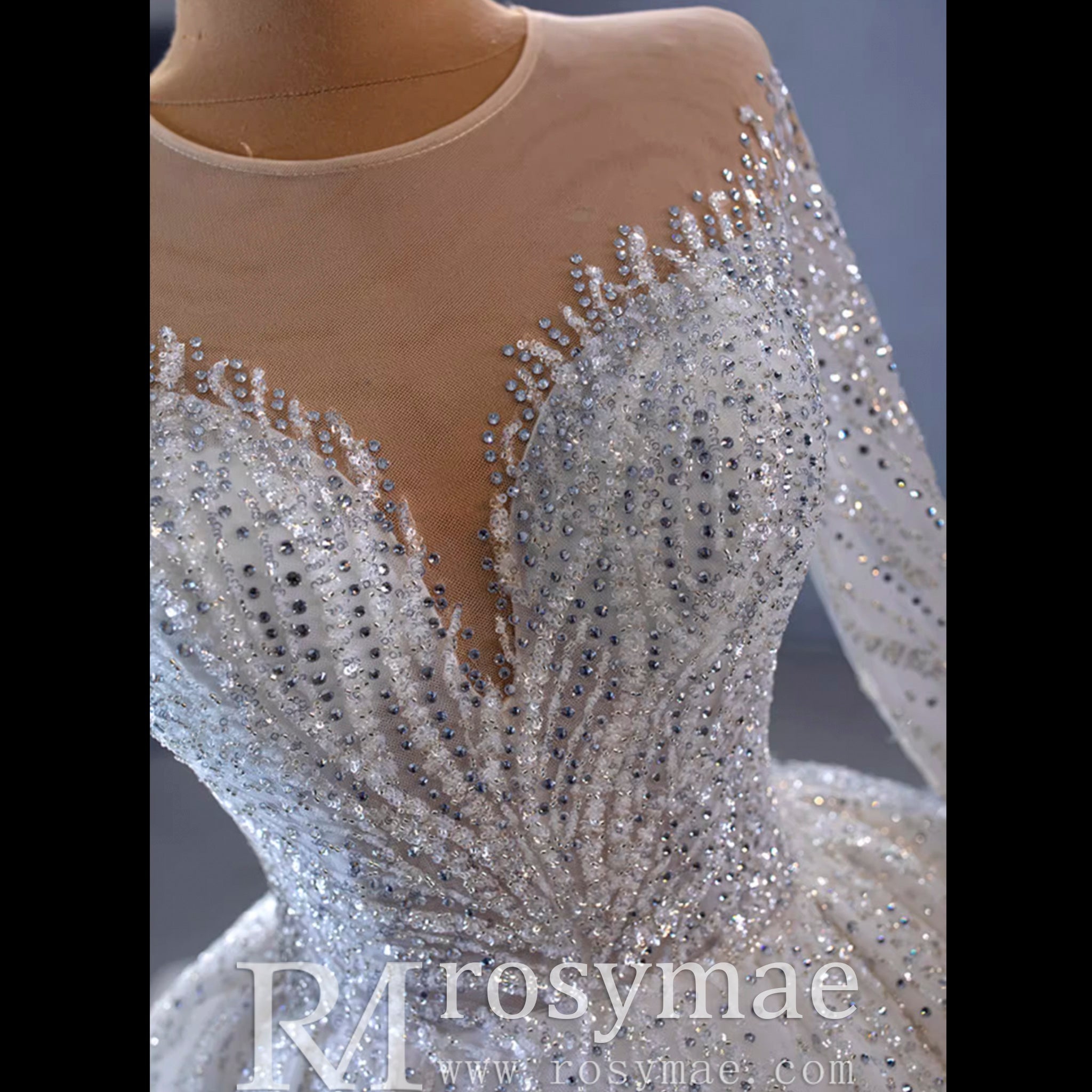 Gorgeous Beaded Wedding Dress Long Sleeve Dubai Wedding Gown - Rosymae