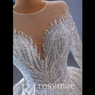 Gorgeous Beaded Wedding Dress Long Sleeve Dubai Wedding Gown - Rosymae