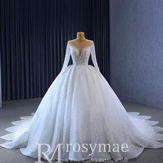 Gorgeous Beaded Wedding Dress Long Sleeve Dubai Wedding Gown - Rosymae
