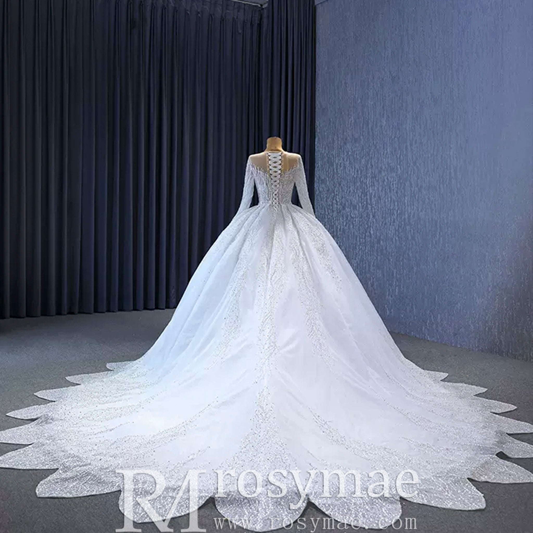 Gorgeous Beaded Wedding Dress Long Sleeve Dubai Wedding Gown - Rosymae