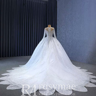 Gorgeous Beaded Wedding Dress Long Sleeve Dubai Wedding Gown - Rosymae