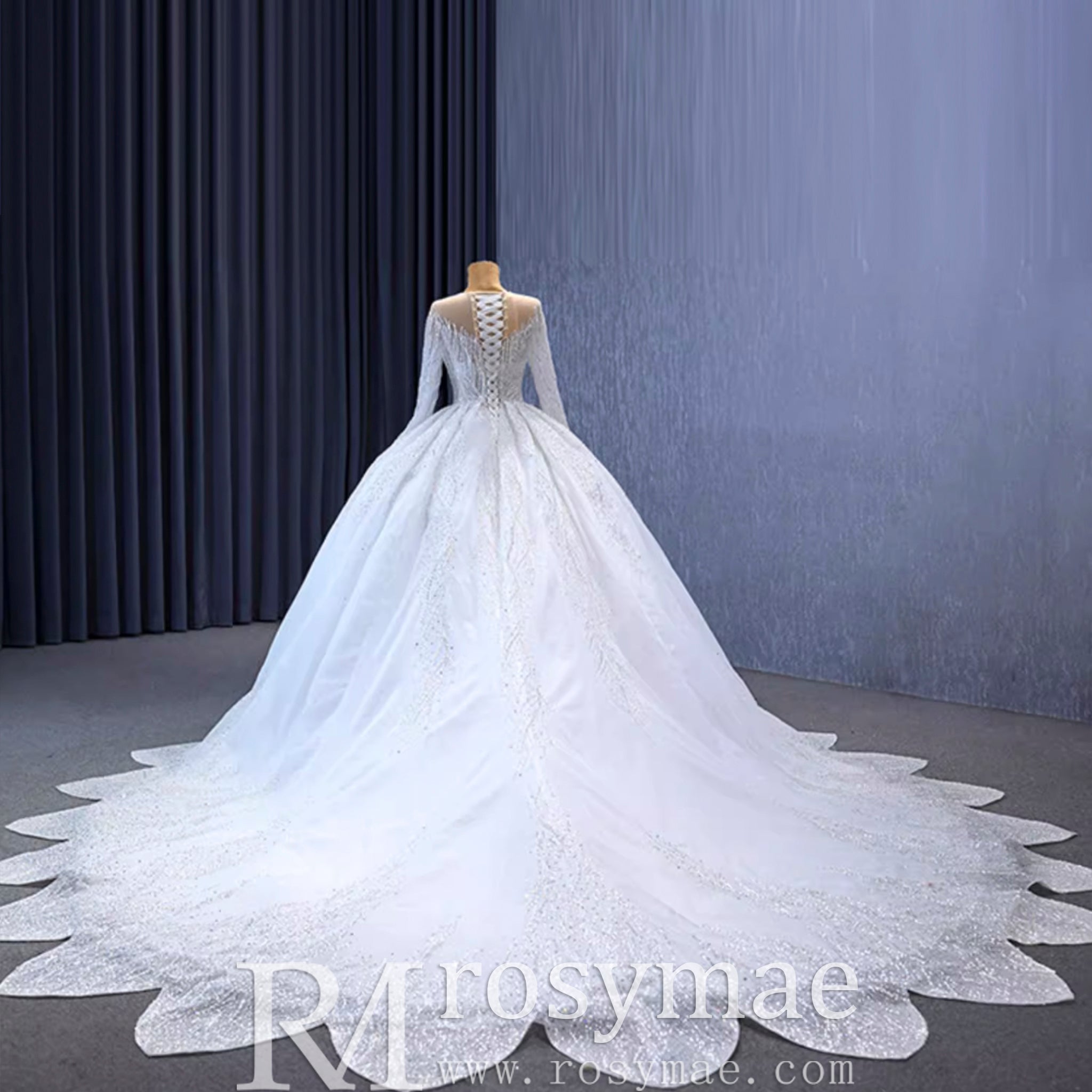 Gorgeous Beaded Wedding Dress Long Sleeve Dubai Wedding Gown - Rosymae