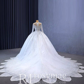 Gorgeous Beaded Wedding Dress Long Sleeve Dubai Wedding Gown - Rosymae