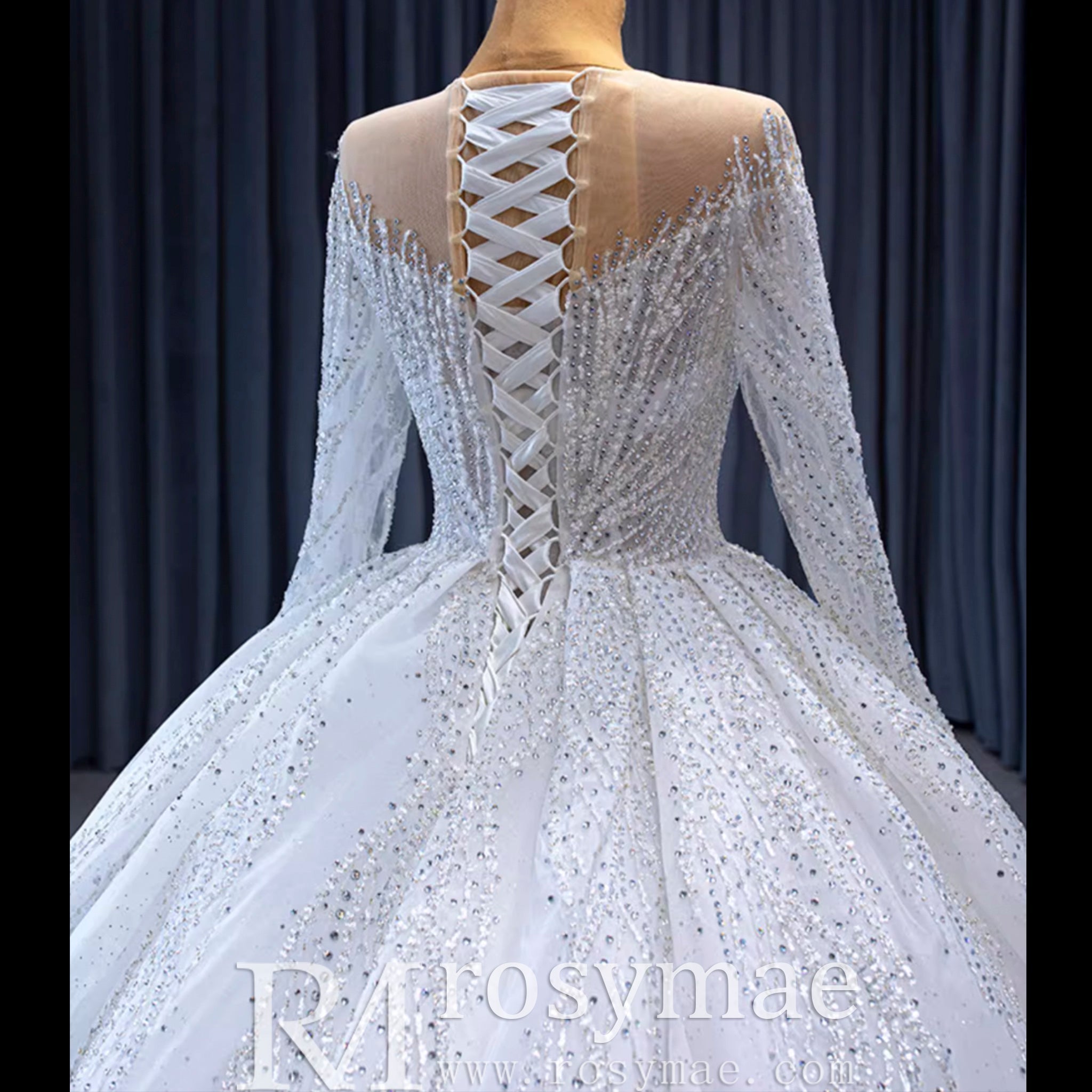 Gorgeous Beaded Wedding Dress Long Sleeve Dubai Wedding Gown - Rosymae