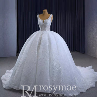 Gorgeous Beading Pearl Sequins Wedding Dress with Square Neck - Rosymae