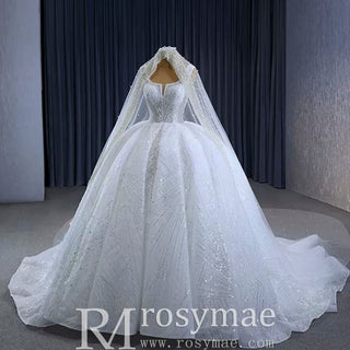 Gorgeous Beading Pearl Sequins Wedding Dress with Square Neck - Rosymae