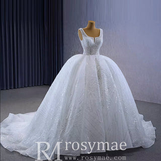 Gorgeous Beading Pearl Sequins Wedding Dress with Square Neck - Rosymae