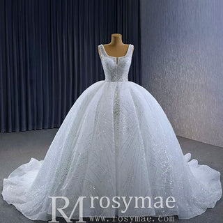 Gorgeous Beading Pearl Sequins Wedding Dress with Square Neck - Rosymae
