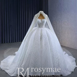 Gorgeous Beading Pearl Sequins Wedding Dress with Square Neck - Rosymae