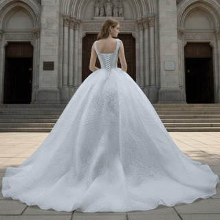 Gorgeous Beading Pearl Sequins Wedding Dress with Square Neck - Rosymae