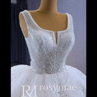 Gorgeous Beading Pearl Sequins Wedding Dress with Square Neck - Rosymae