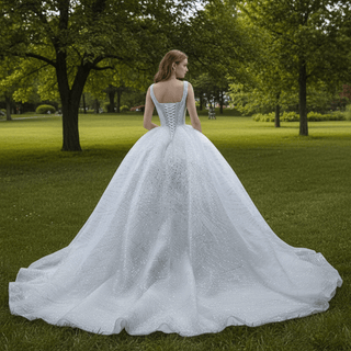 Gorgeous Beading Pearl Sequins Wedding Dress with Square Neck - Rosymae