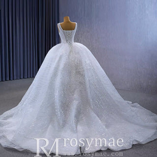 Gorgeous Beading Pearl Sequins Wedding Dress with Square Neck - Rosymae