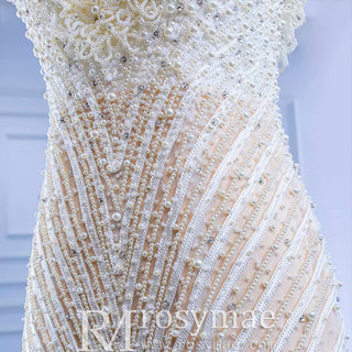Gorgeous Beading Pearl Wedding Dress with Keyhole Front and Back - Rosymae