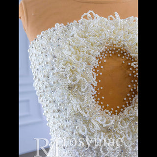 Gorgeous Beading Pearl Wedding Dress with Keyhole Front and Back - Rosymae