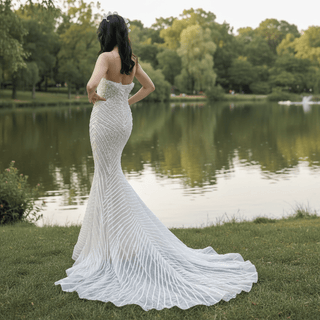 Gorgeous Beading Pearl Wedding Dress with Keyhole Front and Back - Rosymae