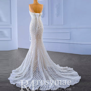 Gorgeous Beading Pearl Wedding Dress with Keyhole Front and Back - Rosymae