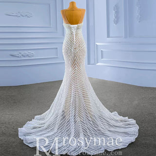 Gorgeous Beading Pearl Wedding Dress with Keyhole Front and Back - Rosymae