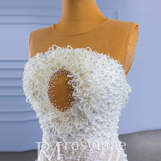 Gorgeous Beading Pearl Wedding Dress with Keyhole Front and Back - Rosymae