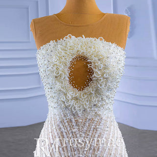 Gorgeous Beading Pearl Wedding Dress with Keyhole Front and Back - Rosymae