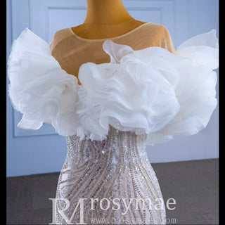 Gorgeous Beading Sequins Cascading Ruffles Wedding Dress - Rosymae