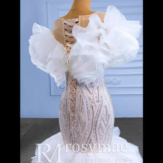 Gorgeous Beading Sequins Cascading Ruffles Wedding Dress - Rosymae