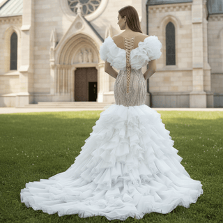 Gorgeous Beading Sequins Cascading Ruffles Wedding Dress - Rosymae