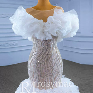 Gorgeous Beading Sequins Cascading Ruffles Wedding Dress - Rosymae
