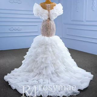 Gorgeous Beading Sequins Cascading Ruffles Wedding Dress - Rosymae