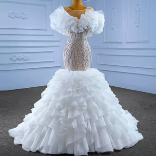 Gorgeous Beading Sequins Cascading Ruffles Wedding Dress - Rosymae