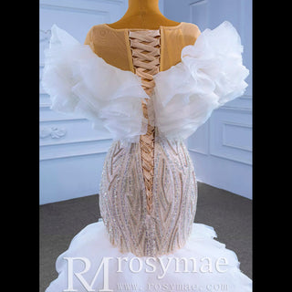 Gorgeous Beading Sequins Cascading Ruffles Wedding Dress - Rosymae