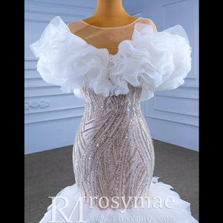 Gorgeous Beading Sequins Cascading Ruffles Wedding Dress - Rosymae