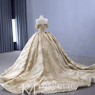Gorgeous Beading Sequins Prom Gown with Off The Shoulder Quinceanera Dress - Rosymae