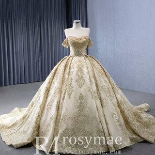 Gorgeous Beading Sequins Prom Gown with Off The Shoulder Quinceanera Dress - Rosymae