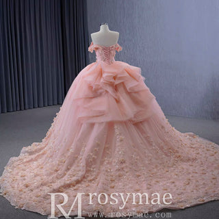 Gorgeous Blush Handmade Beading Wedding Dress Quinceanera Gown - Rosymae
