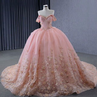 Gorgeous Blush Handmade Beading Wedding Dress Quinceanera Gown - Rosymae