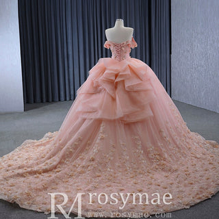 Gorgeous Blush Handmade Beading Wedding Dress Quinceanera Gown - Rosymae