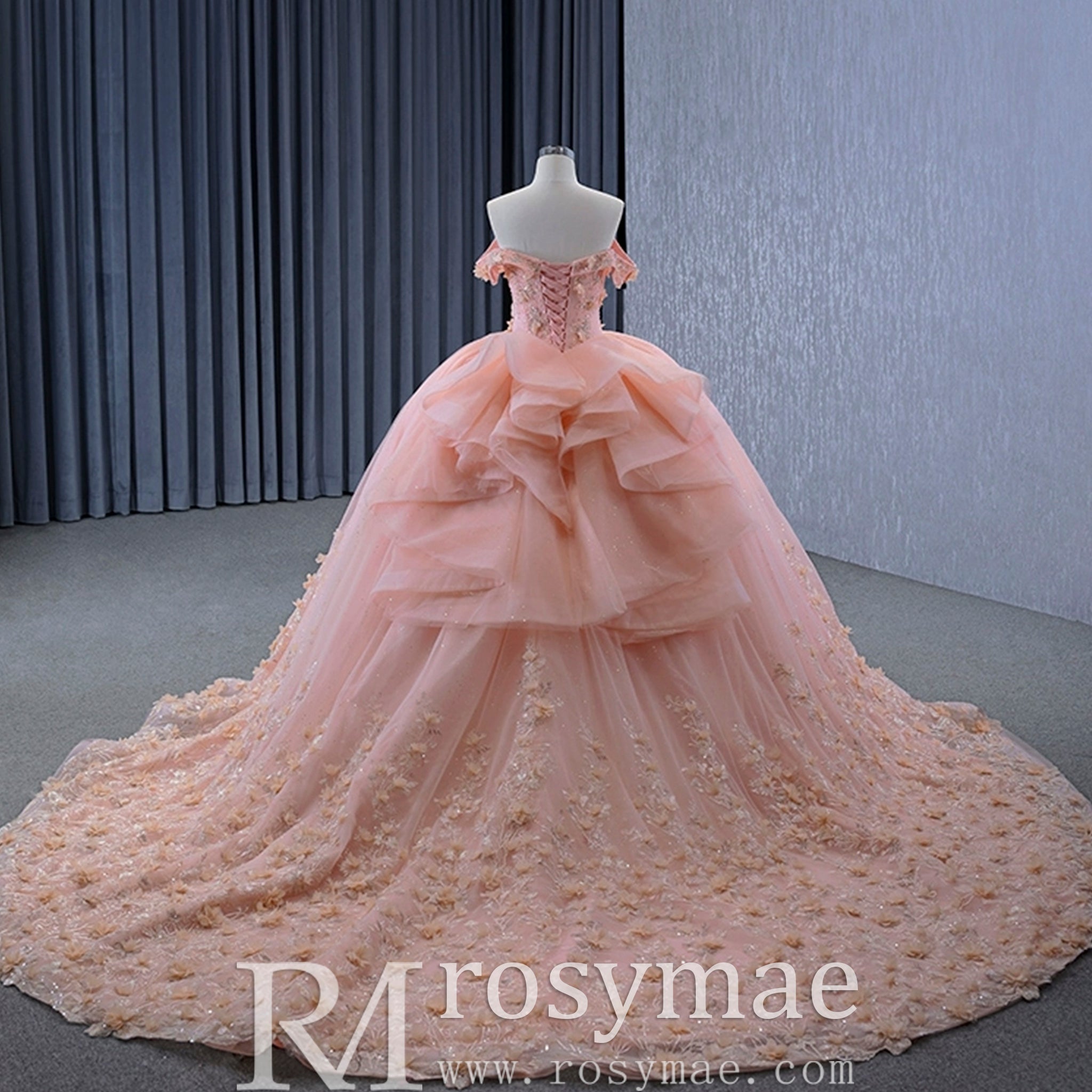 Gorgeous Blush Handmade Beading Wedding Dress Quinceanera Gown - Rosymae