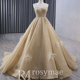 Gorgeous Champagne Handmade Tassel Prom Dress Formal Gown - Rosymae