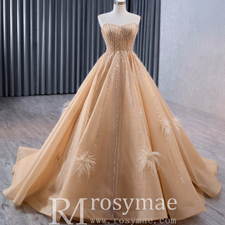 Gorgeous Champagne Handmade Tassel Prom Dress Formal Gown - Rosymae