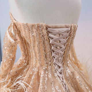 Gorgeous Champagne Handmade Tassel Prom Dress Formal Gown - Rosymae