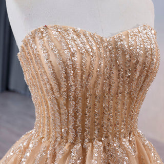 Gorgeous Champagne Handmade Tassel Prom Dress Formal Gown - Rosymae