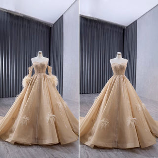 Gorgeous Champagne Handmade Tassel Prom Dress Formal Gown - Rosymae