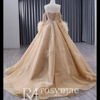 Gorgeous Champagne Handmade Tassel Prom Dress Formal Gown - Rosymae