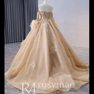 Gorgeous Champagne Handmade Tassel Prom Dress Formal Gown - Rosymae